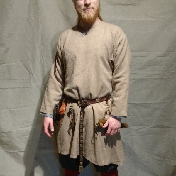 Túnica de lana vikinga medieval temprana, traje vikingo, recreación histórica