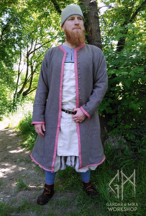 Caftano da uomo in lana vichingo Rus del primo Medioevo, costume vichingo,  rievocazione storica -  Italia