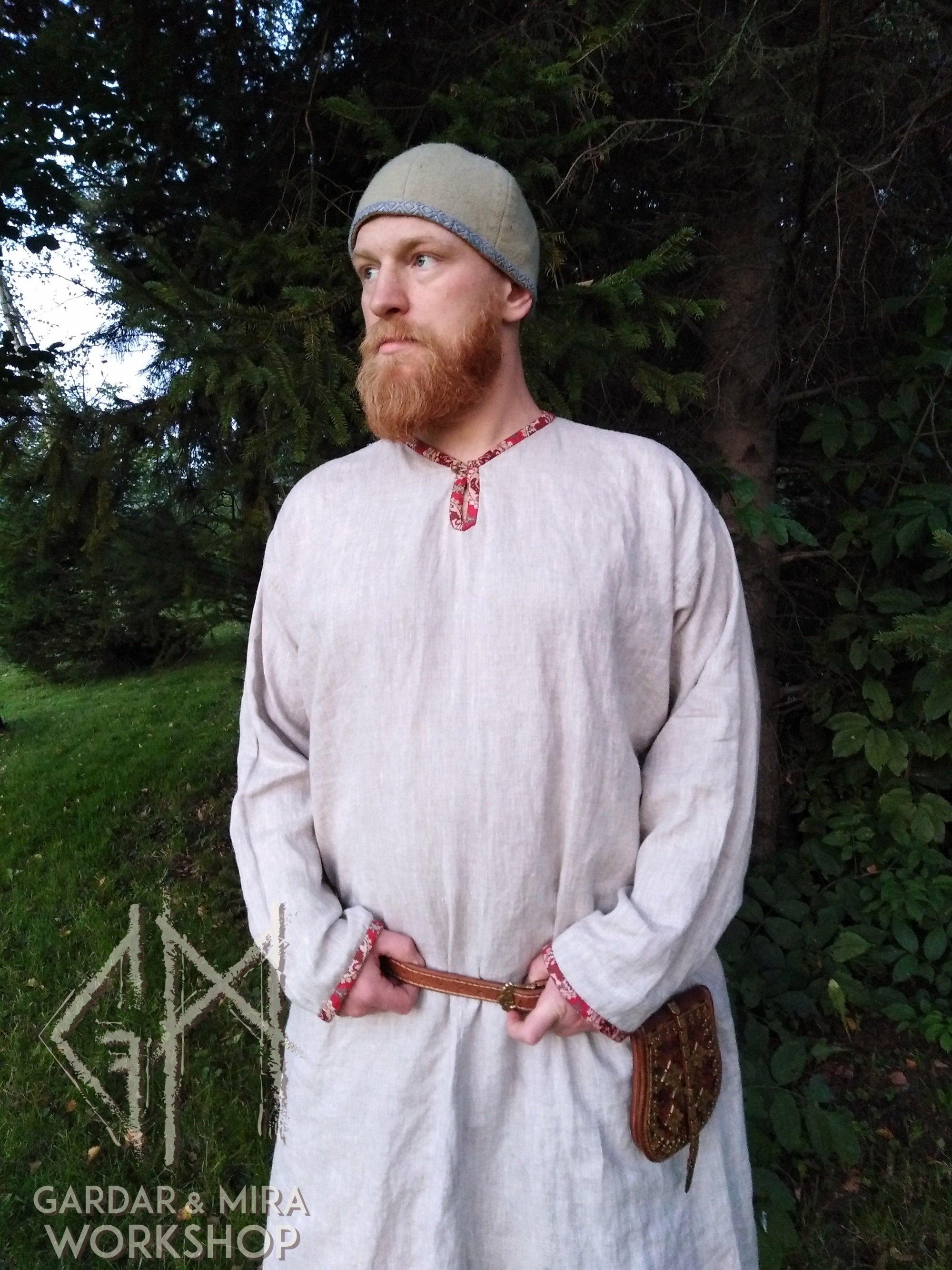 Viking Linen Shirt With Silk Reenactment Viking Linen Tunic - Etsy