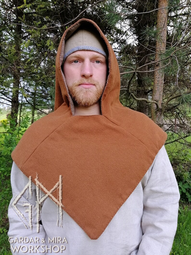 Viking woolen hood with lining, Early Medieval viking costume image 1