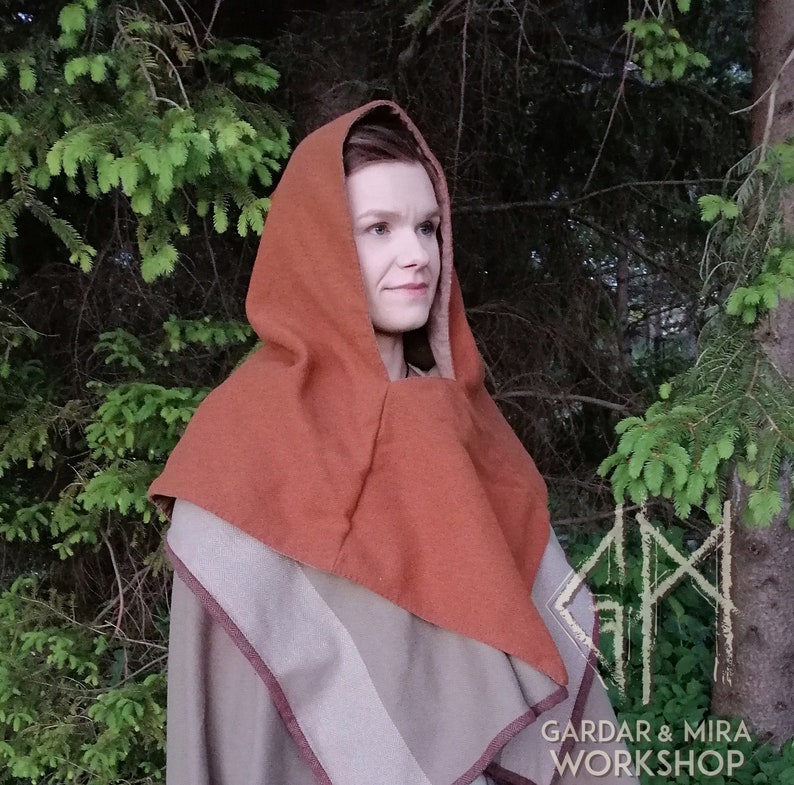 Viking woolen hood with lining Early Medieval viking costume
