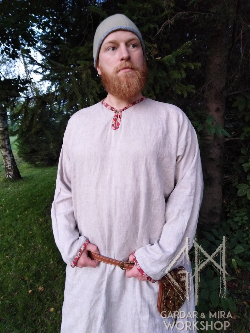 Viking Linen Shirt With Silk Reenactment Viking Linen Tunic | Etsy