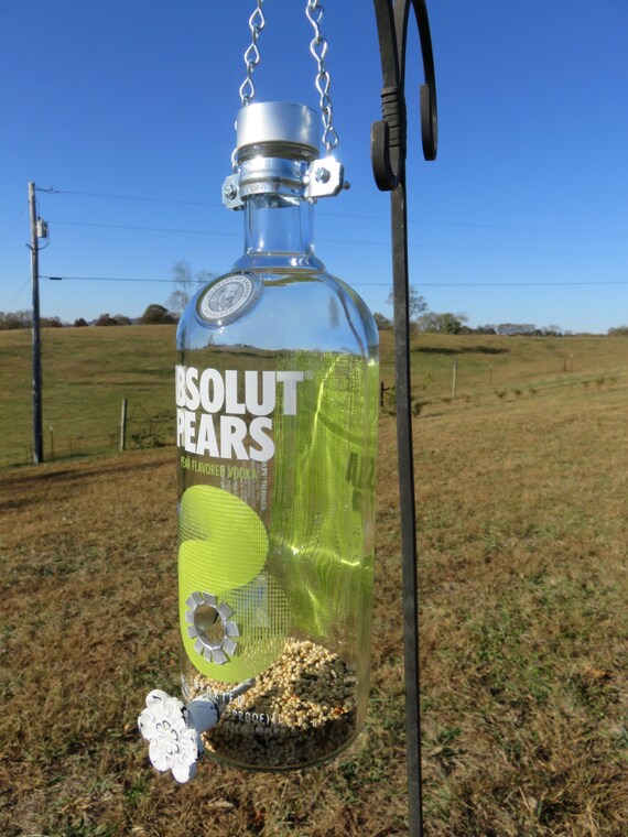 Recycled Absolut Pear Liquor Bottle Bird Feeder Green And Etsy