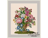 Antique Vase with Flowers 1 Cross Stitch Pattern PDF Vintage Roses Berlin Woolwork Antique Needlepoint Tapestry chart Victorian Flowers