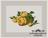 Vintage Basket Roses 2 Cross Stitch Pattern PDF Berlin Woolwork Pattern Petit Point Antique Needlepoint Victorian Roses Flowers Miniature