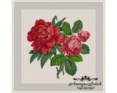 Peony and Rose Vintage Bouquet 11 Cross Stitch Pattern PDF Berlin woolwork chart Antique Needlepoint Tapestry Victorian Flowers