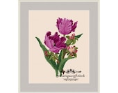 Purple Tulips Vintage Bouquet 107 Cross Stitch Pattern PDF Flowers Berlin Woolwork Antique Needlepoint chart Petit point Victorian Flowers
