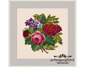 Vintage Bouquet 100 Flowers Cross Stitch Pattern PDF Berlin Woolwork Pattern Antique Needlepoint Tapestry chart Victorian Flowers