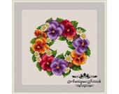 Vintage Pansy Wreath Cross Stitch Pattern PDF Berlin Woolwork Pattern Antique Needlepoint chart Victorian Flowers