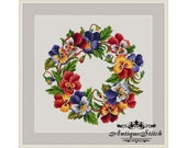 Pansy Wreath Cross Stitch Pattern PDF Berlin Woolwork Pattern Vintage Needlepoint chart Victorian Flowers