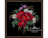 Poppies Vintage Bouquet 125 Cross Stitch Pattern PDF Flowers Berlin Woolwork Pattern Vintage Needlepoint chart Victorian Flowers Lilies