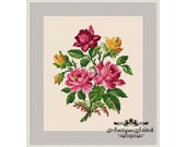 Vintage Roses Bouquet 3 Cross Stitch Pattern PDF Flowers Berlin Woolwork Pattern Vintage Needlepoint chart Victorian Flowers