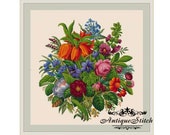 Flowers Bouquet Vintage Cross Stitch Pattern PDF Berlin Woolwork Pattern Antique Needlepoint chart Victorian Flowers Fritillaria Imperialis
