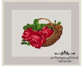 Vintage Basket Roses 3 Cross Stitch Pattern PDF Berlin Woolwork Pattern Petit Point Antique Needlepoint Victorian Roses Flowers Miniature