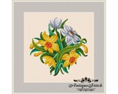 Vintage Daffodils Bouquet Cross Stitch Pattern PDF Flowers Berlin Woolwork Antique Needlepoint chart Petit point Victorian Flowers
