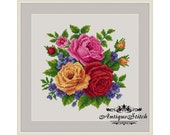 Roses Bouquet Flowers Cross Stitch Pattern PDF Antique Berlin Woolwork Pattern Victorian Flowers