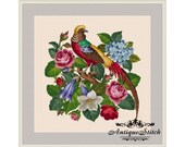 Pheasant and Flowers 1 Cross Stitch Pattern PDF Antique Needlepoint Vintage Berlin woolwork pattern Antique Tapestry Victorian Flowers