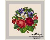 Vintage Bouquet 25 Flowers Cross Stitch Pattern PDF Berlin Woolwork Pattern Antique Needlepoint Roses Tapestry chart Victorian Flowers