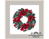Wreath of Poppies 2 Cross Stitch Pattern PDF Berlin Woolwork Pattern Vintage Needlepoint chart Victorian Flowers