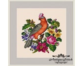 Parrot and Flowers 3 Cross Stitch Pattern PDF Antique Needlepoint Vintage Berlin woolwork pattern Antique Tapestry Victorian Flowers