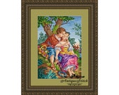 Antique Needlepoint Tapestry Music Lesson Berlin woolwork pattern Love shepherd pastoral Art cross stitch PDF People Romantic couple