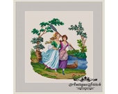 Antique Needlepoint Tapestry Girls Cross Stitch Pattern PDF Berlin woolwork pattern Lady Vintage Miniature Antique Tapestry