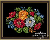 Vintage Bouquet 47 Flowers Cross Stitch Pattern PDF Berlin Woolwork Pattern Antique Needlepoint Roses Lily Tapestry chart Victorian Flowers