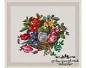 Basket of Flowers Cross Stitch Pattern PDF Berlin Woolwork Pattern Vintage Needlepoint chart Victorian Flowers