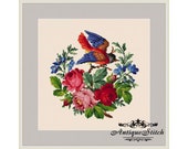 Antique Needlepoint Bird in Flowers 2 Vintage Cross Stitch Pattern PDF Berlin woolwork pattern Antique Tapestry Victorian Flowers