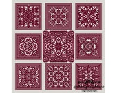 Sampler Red Square 2 Cross Stitch Pattern PDF Geometric Ornament Modern Carpet Pillow Vintage Pattern Monochrome Instant Download PDF
