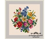 Vintage Bouquet 29 Flowers Cross Stitch Pattern PDF Berlin Woolwork Pattern Antique Needlepoint Roses Lily Tapestry chart Victorian Flowers