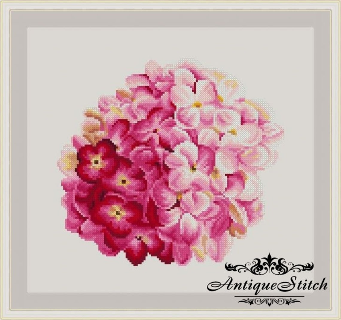 Pink Hydrangea Cross Stitch Pattern PDF Modern Flower cross | Etsy