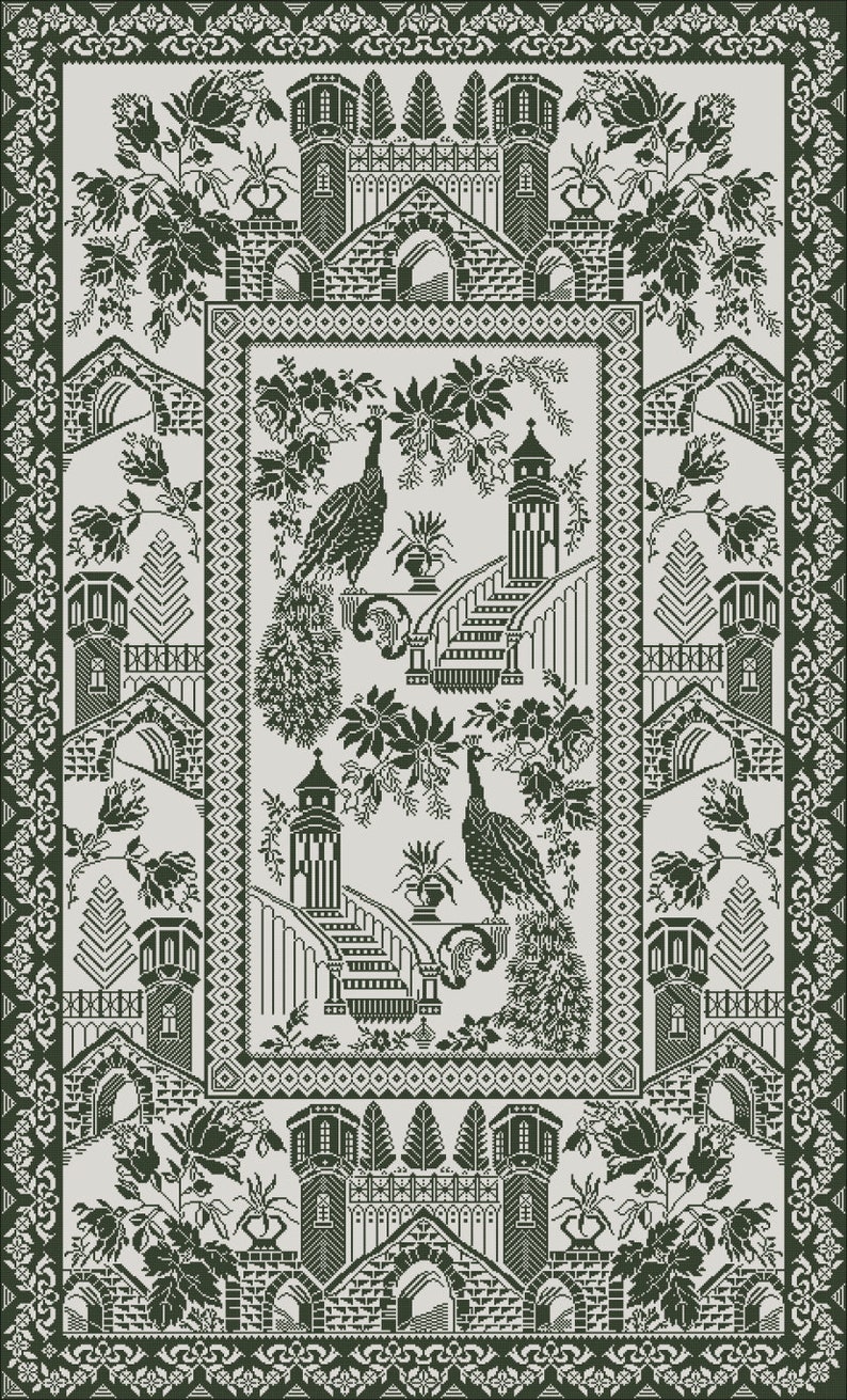 Antique Sampler Peacock Garden Cross Stitch Pattern PDF Etsy Peacock pavone paon acquerello plume crafter