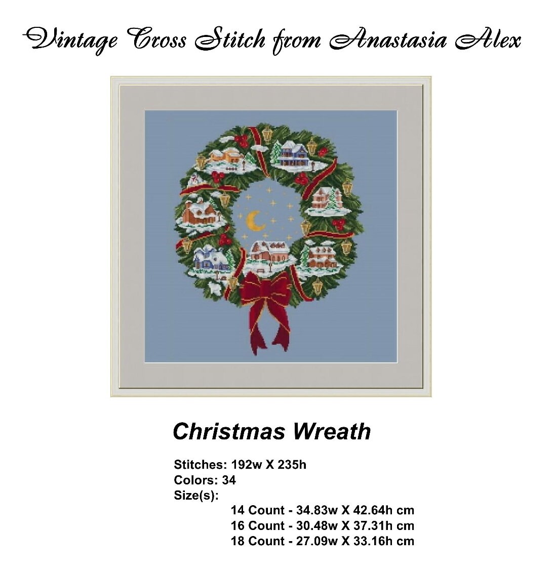 Christmas Wreath Vintage Counted Cross Stitch Pattern PDF Etsy