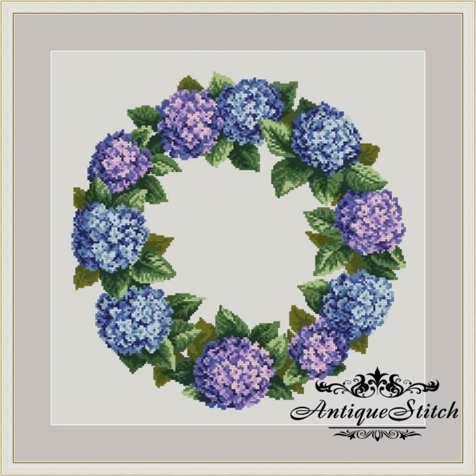 Hydrangea Wreath Flowers Cross Stitch Pattern PDF Berlin | Etsy
