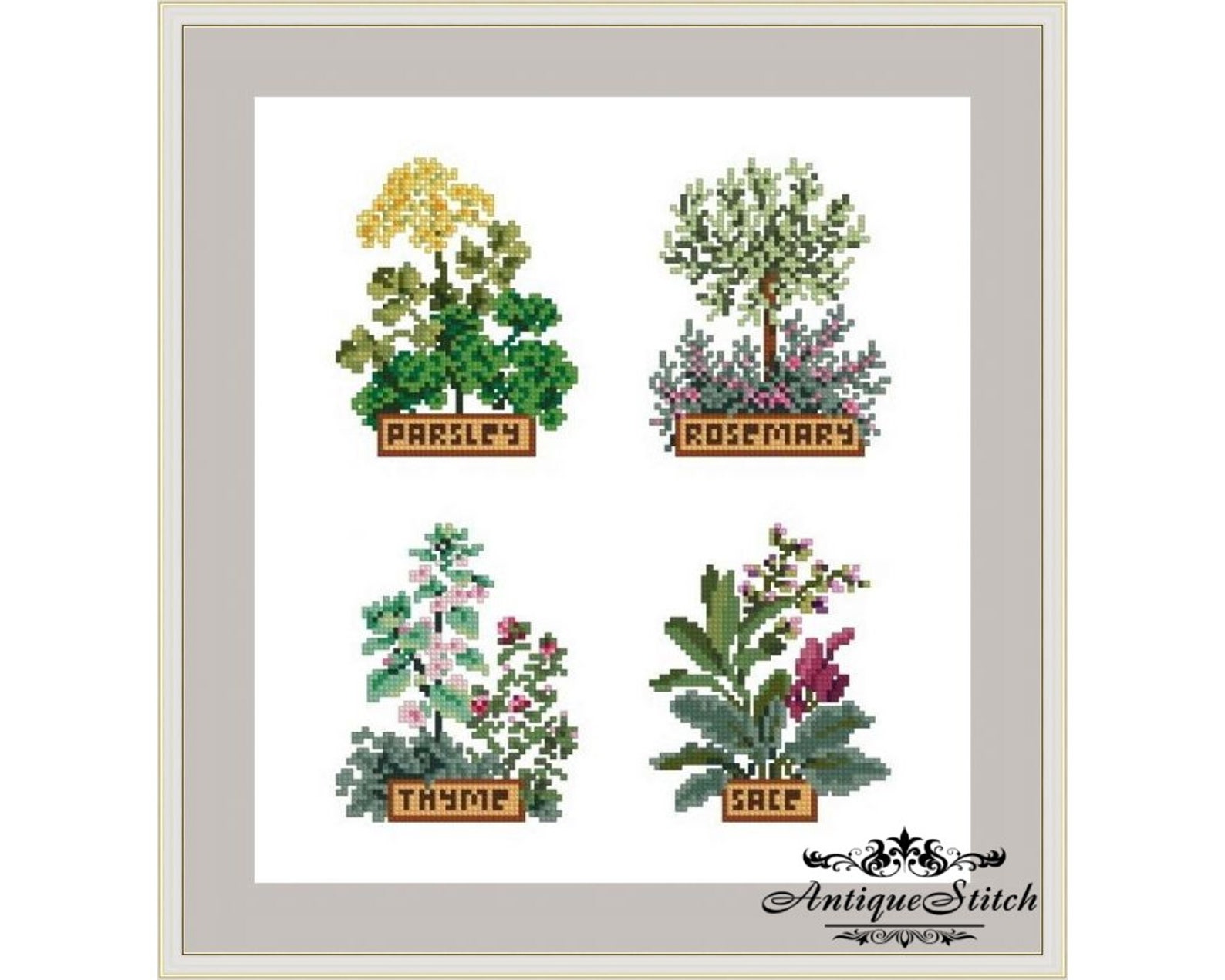 Set 4 Herb spices cross stitch pattern PDF Vintage Garden Etsy