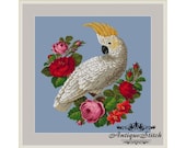 Roses Parrot Flowers Cross Stitch Pattern PDF White Cockatoo Vintage Berlin Woolwork Pattern Antique Needlepoint chart Victorian Flowers