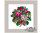 Vintage Roses Bouquet 95 Cross Stitch Pattern PDF Flowers Berlin Woolwork Antique Needlepoint chart Petit point Victorian Flowers