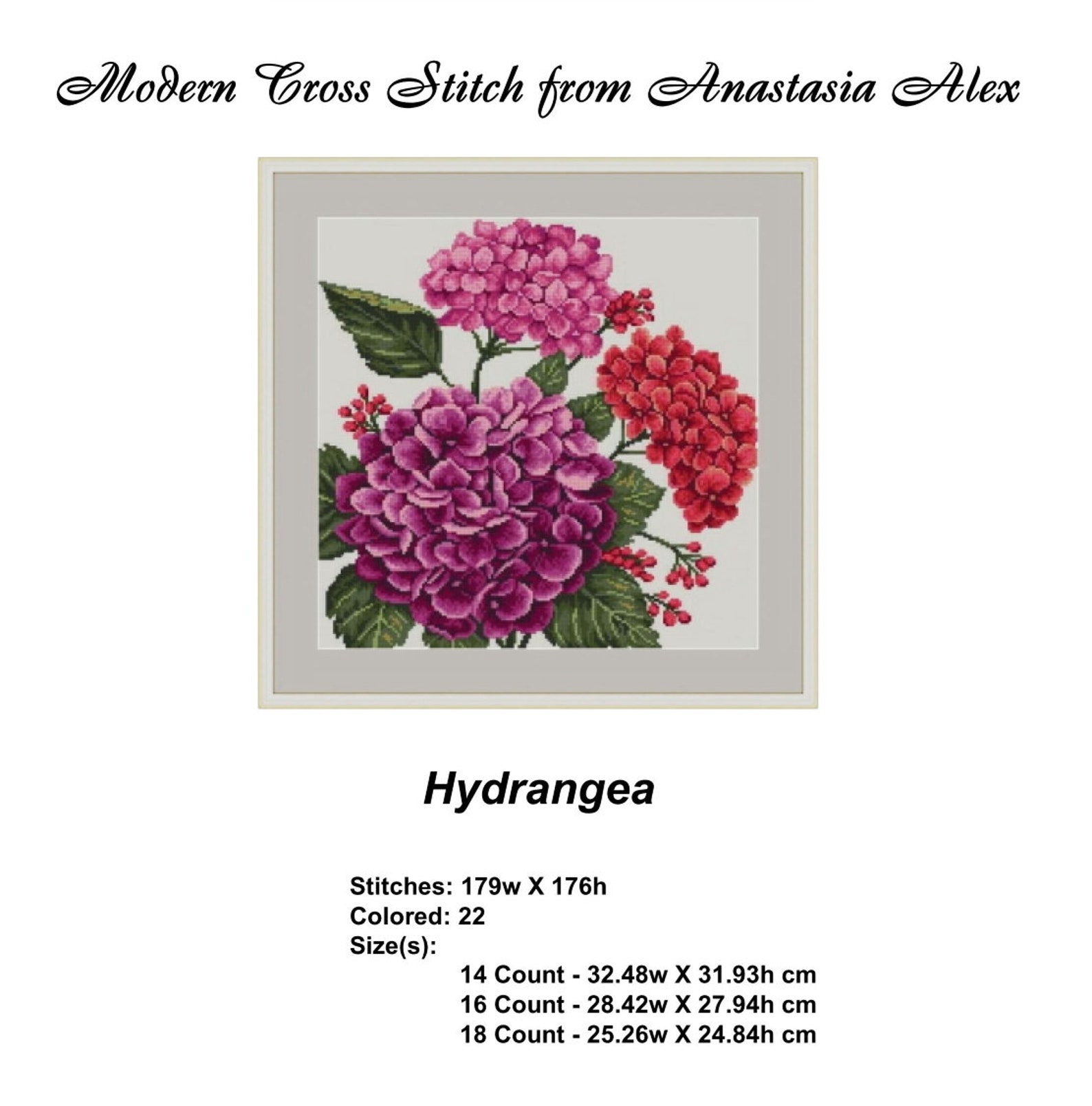 Hydrangea Cross Stitch Pattern Modern Flower cross stitch | Etsy
