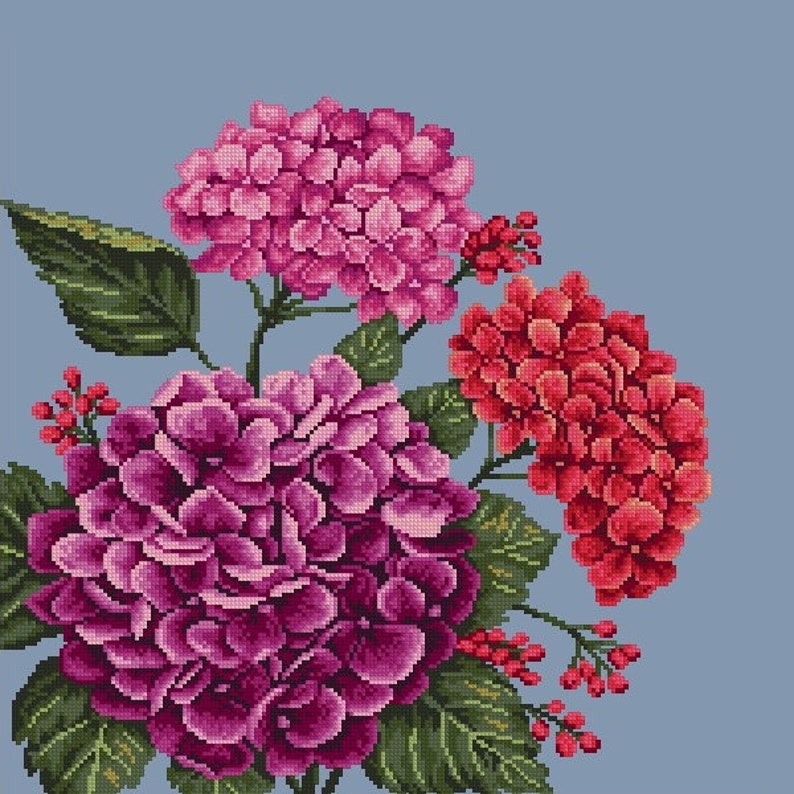 Hydrangea Cross Stitch Pattern Modern Flower cross stitch | Etsy