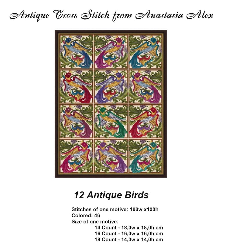 SET 12 Antique Bird Needlepoint Tapestry Cross Stitch Pattern Etsy