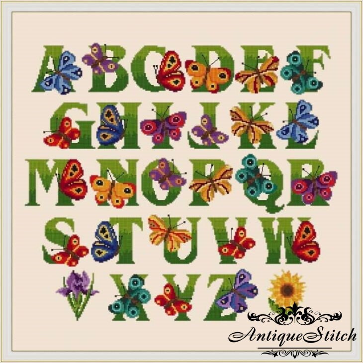 Butterfly Alphabet Sampler Cross Stitch Pattern PDF Monogram | Etsy