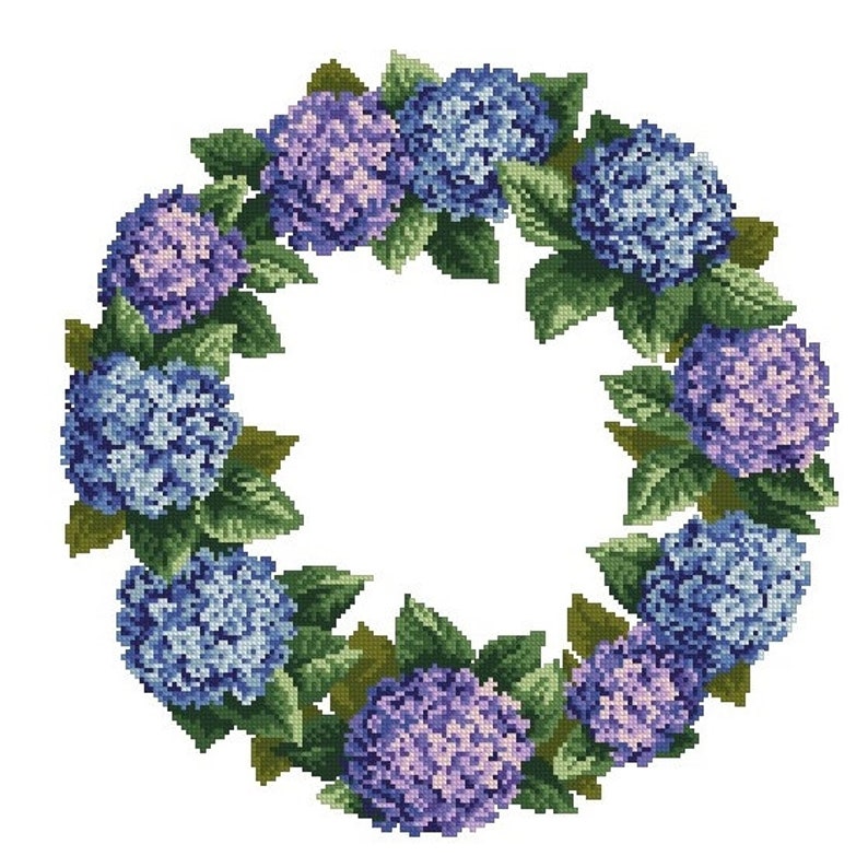 Hydrangea Wreath Flowers Cross Stitch Pattern PDF Berlin | Etsy
