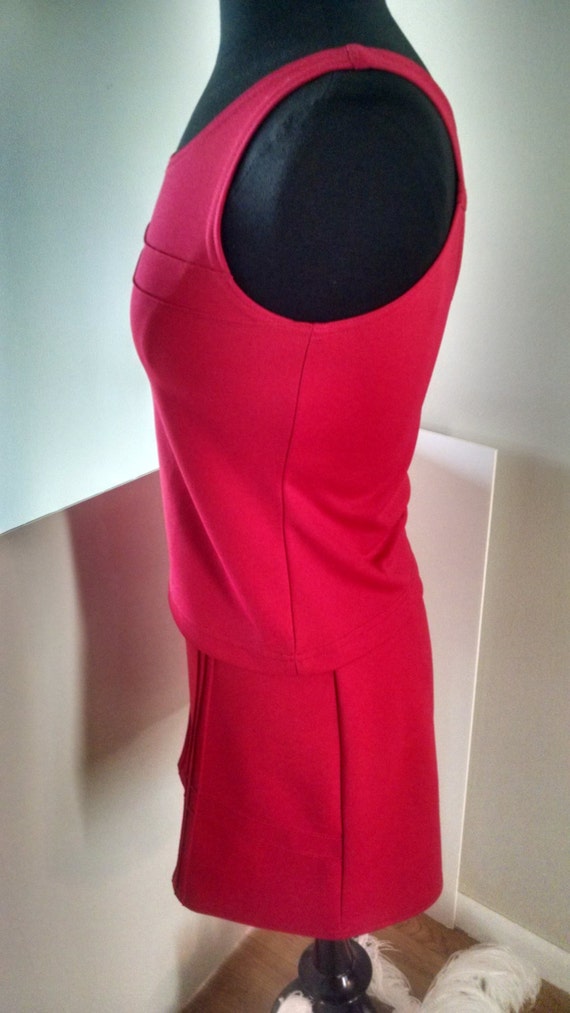 90s Dawn Joy Red Top and Skirt / Stretchy Polyest… - image 3