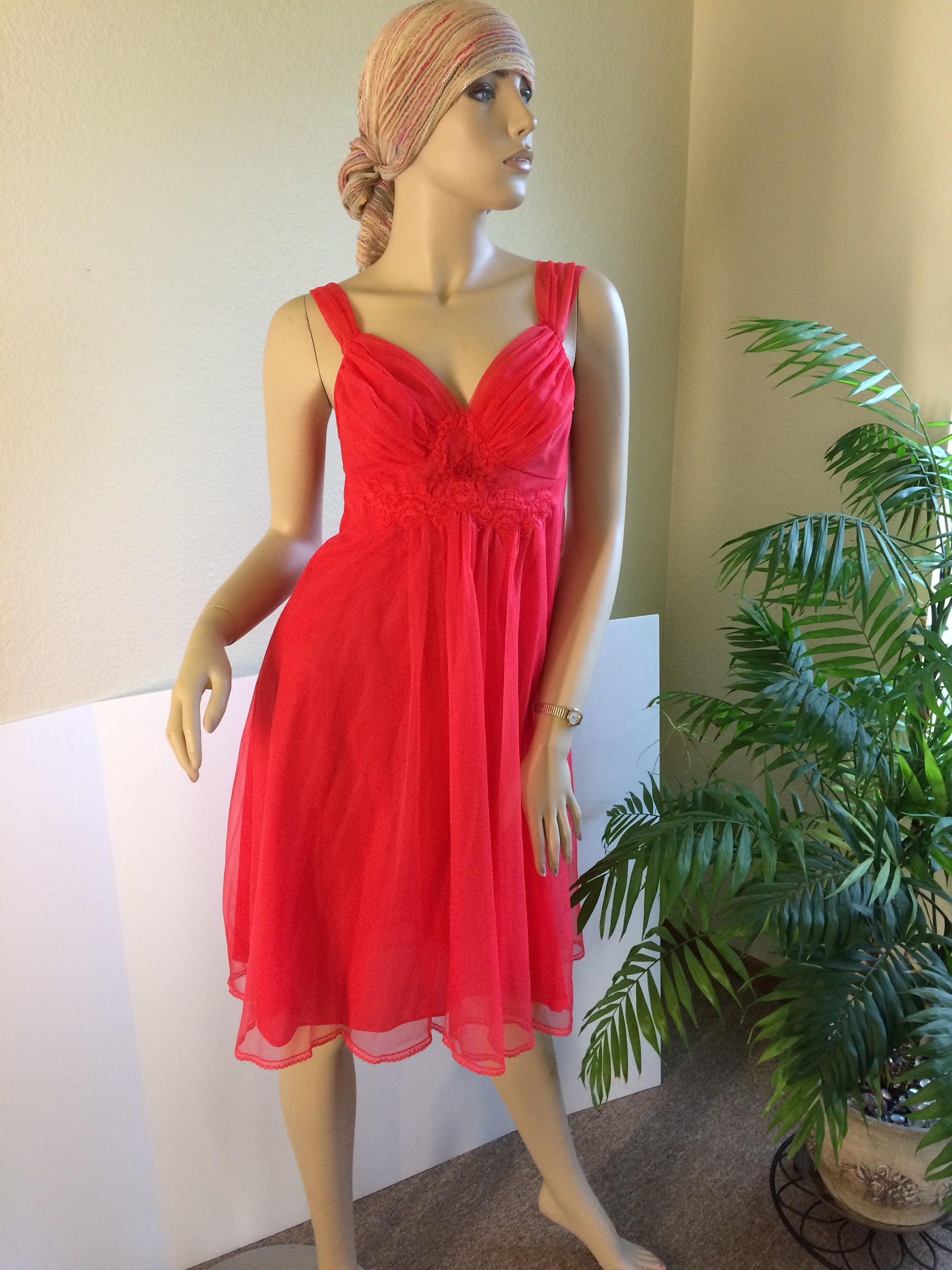 60s Vari Raalte Red Chiffon Nightie / Size Small / Empire - Etsy Australia