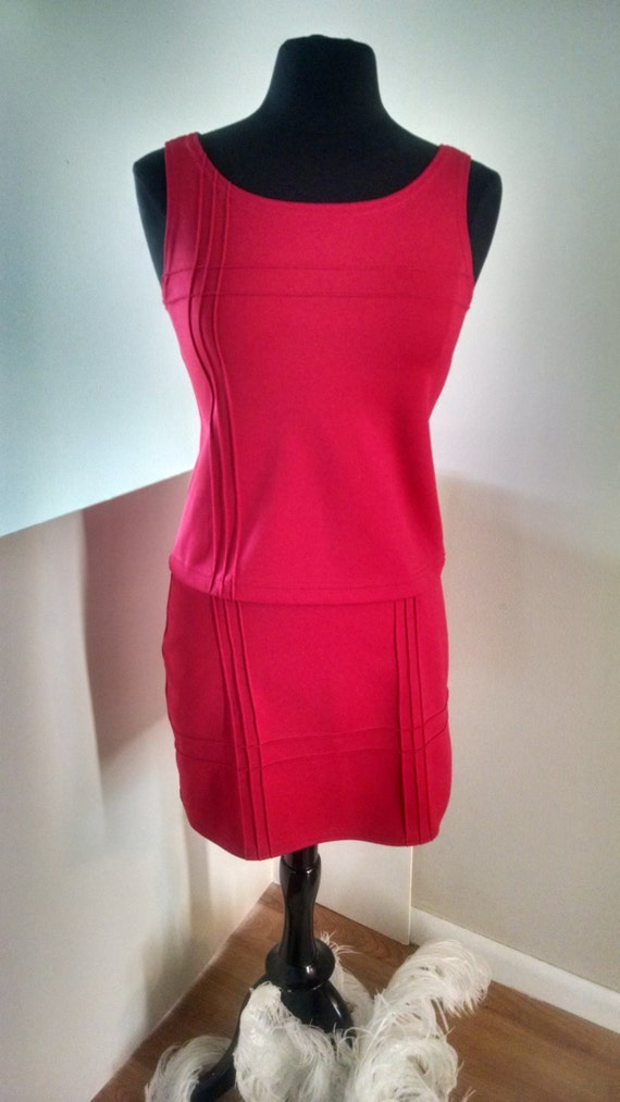 90s Dawn Joy Red Top and Skirt / Stretchy Polyest… - image 1