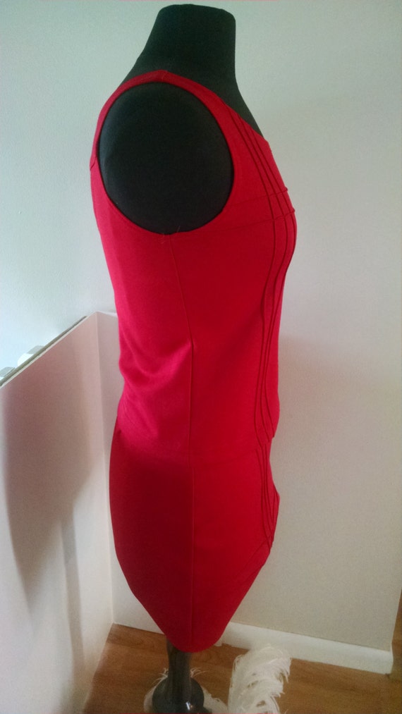 90s Dawn Joy Red Top and Skirt / Stretchy Polyest… - image 2