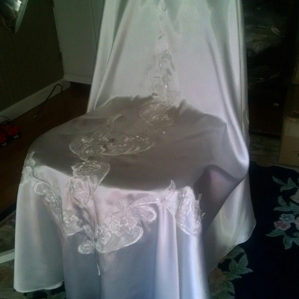 Wedding Dress Transformed, Bridal Chair Cover, Slipcovered Satin, Satin and Lace, Up-Scaled Nuptuals, Pillows or anything you wish handmade