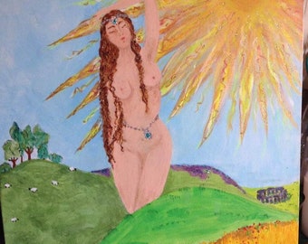 Goddess of Litha, "Hestia" Goddess of Midsummer, Original art on canvas