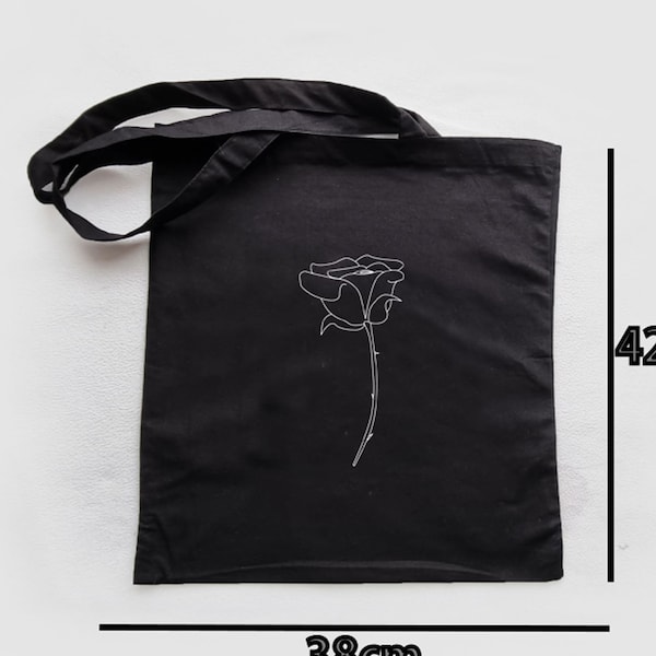 Canvas Tote Bag, Rose, Floral, Flower, Rose Art, Modern Everyday Bag, Line Art Drawing, Cloth Shopper, Shopping Bags, Reusable, Gift For Her